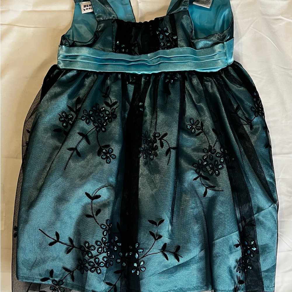Blueberi Boulevard Teal and Black Floral Kids Dress